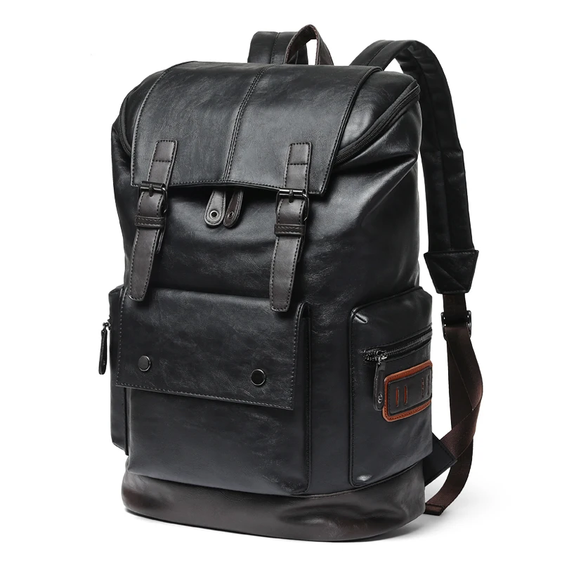 Men Leather Backpack Large Capacity Laptop Mens Business Casual Waterproof Back Pack Male Computer Bagpack Black Backpacking