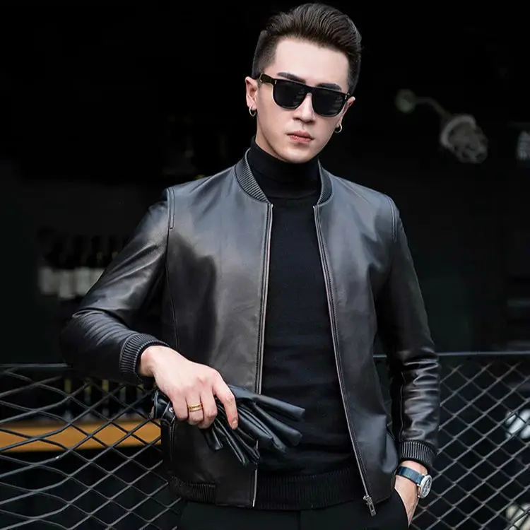 Куртка мужская демисезонная из натуральной овечьей кожи A223|Мужские кожаные