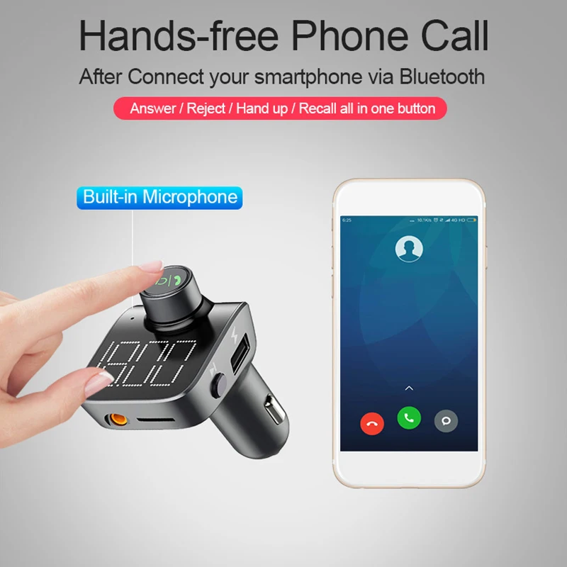 

T15 Bluetooth 5.0 Aux Receiver Car Mp3 Player Fm Transmitter Dual USB Car Charger USB Flash