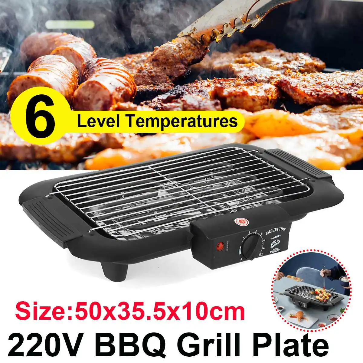 

2000W Electric BBQ Grill Pan Electric Barbecue Machine Smokeless Meat Grilling Hotplate Oven 6 Temperatures Household Outdoor