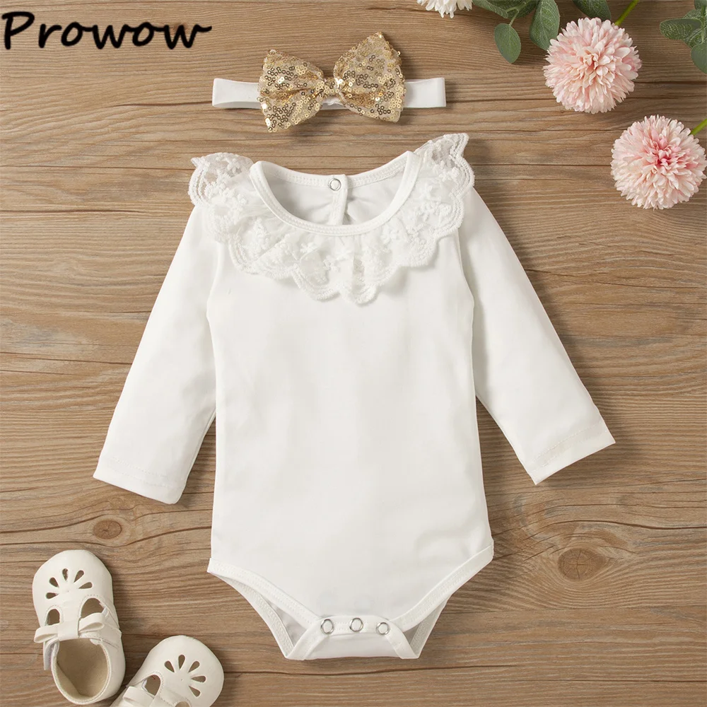 Комплект одежды для маленьких девочек 0-24 мес. Prowow Кружевное белое боди с