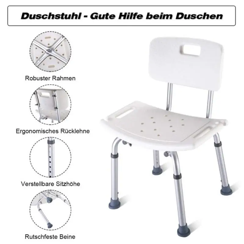 

51×26×70-83.5cm Height Adjustable Shower Chair With Backrest Bathroom Chairs Bench Stool Seat Non Slip Home Furniture HWC