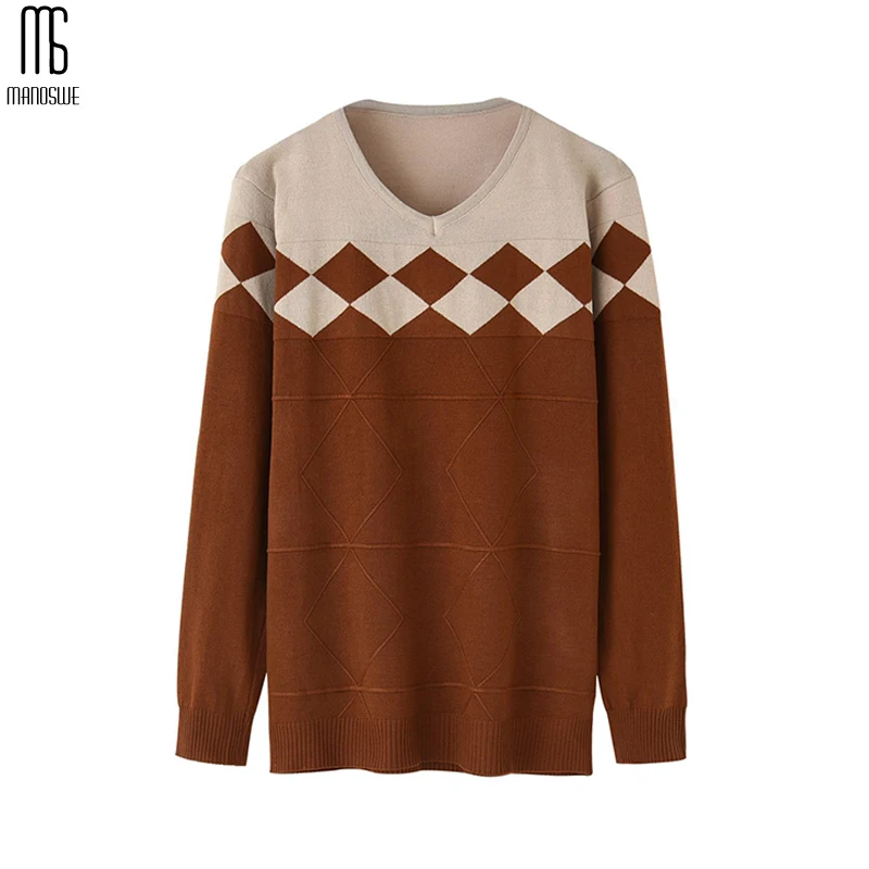 Мужской вязаный свитер Manoswe теплый джемпер с v образным вырезом и длинным рукавом