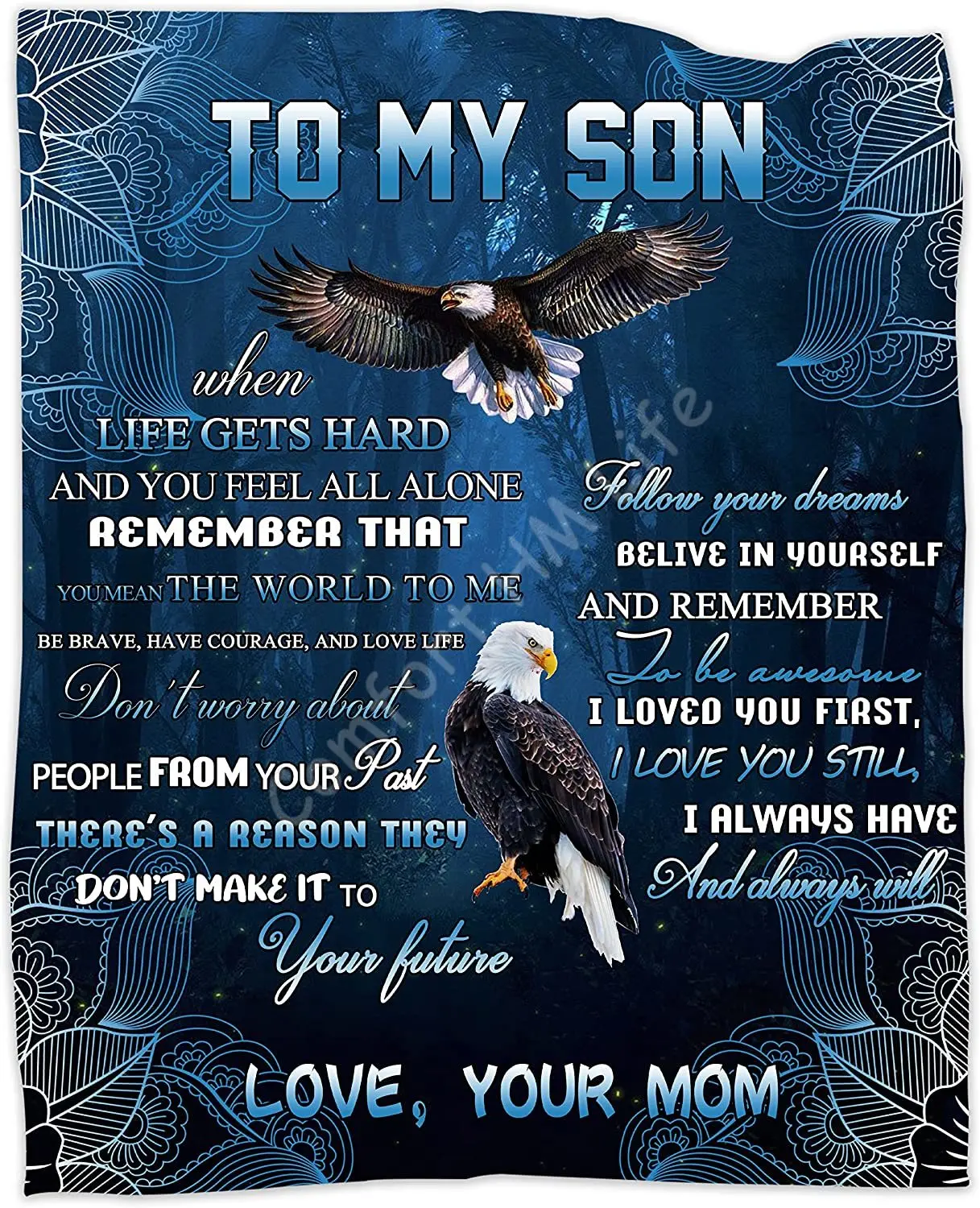 

To My Son Blanket From Mom Fleece Flannel Throw Blanket for Couch Sofa Bed Living Room 60X50in Family Love Quilt Letter Blanket
