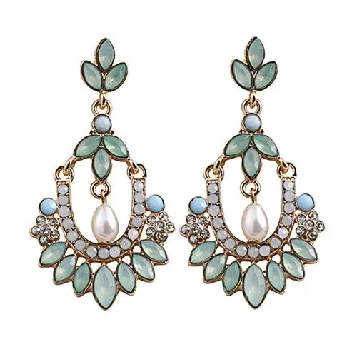 

Bohemiann Women Flower Chandelier Earrings Acrylic Rhinestone Faux Pearl Ear dangle Jewelry hot Drop Shipping