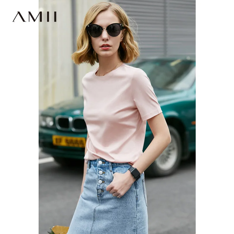 Футболка Amii женская летняя хлопковая с о-вырезом коротким рукавом 11930079 | Женская