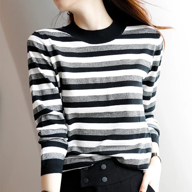 

Женский винтажный свитер в полоску, трикотажный пуловер с длинным рукавом, Осень-зима