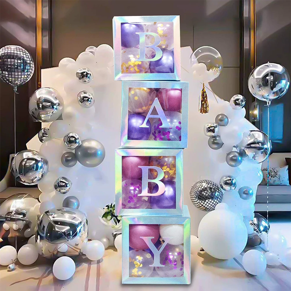 

12inch Letters A-Z Transparent Box Boy Girl Baby Shower Decorations Box Balloon Air Balls Kids 1st Birthday Wedding Party Decor