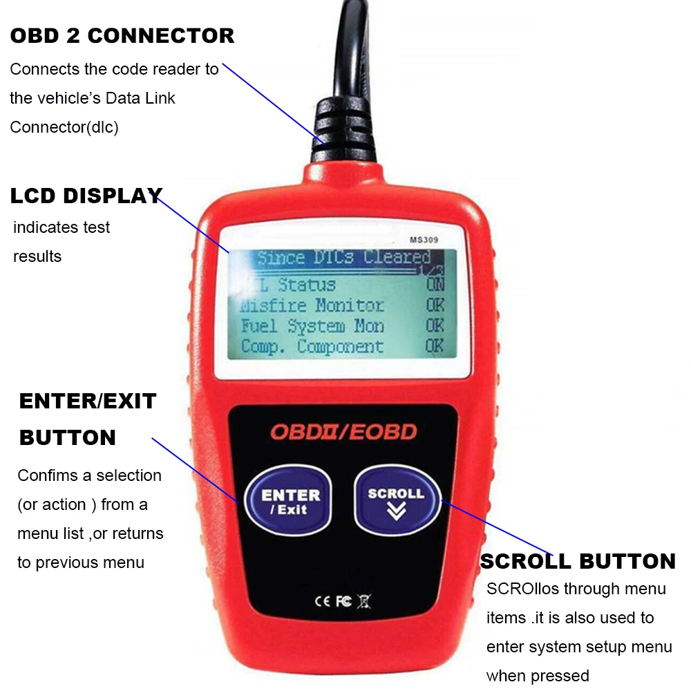 Универсальный сканер неисправностей двигателя MS309 OBD2 многофункциональный