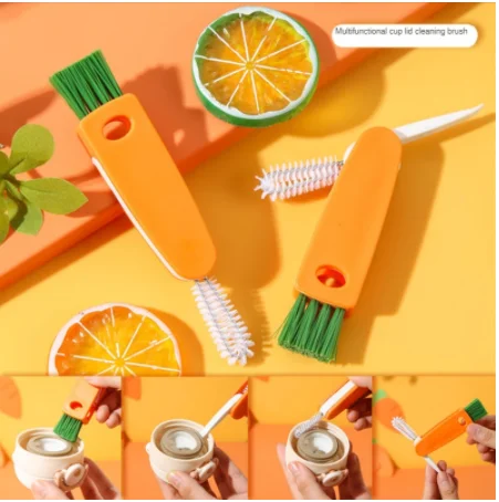 

3 In 1 Bottle Cap Brush Milk Bottle Brush Cup Cover Cleaning Brush Portable Multifunctional Lunch Box Groove Cleaning Brush Hot