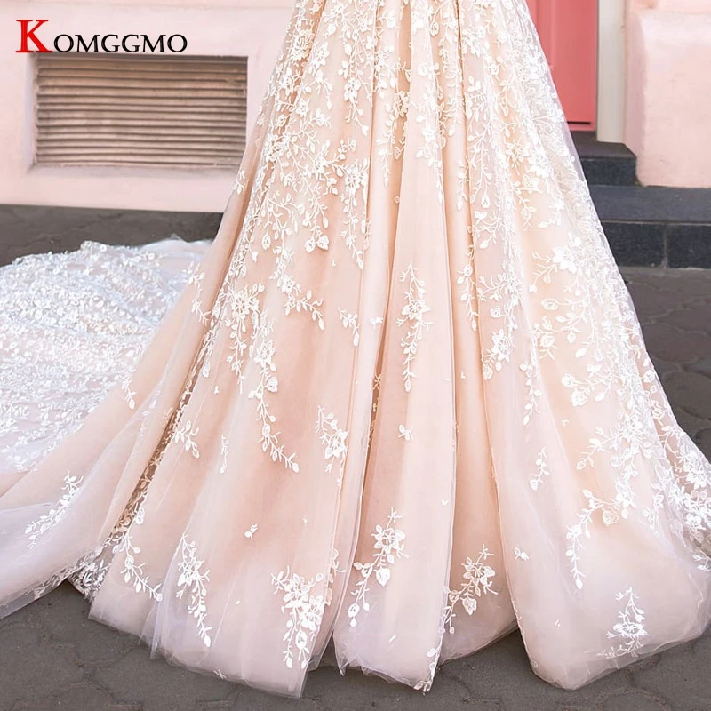 

Sexy Deep V-Neck Backless Appliques Tulle Wedding Dress Luxury Cathedral Train Pleat Bridal Gown Robe De Soire De Mariage