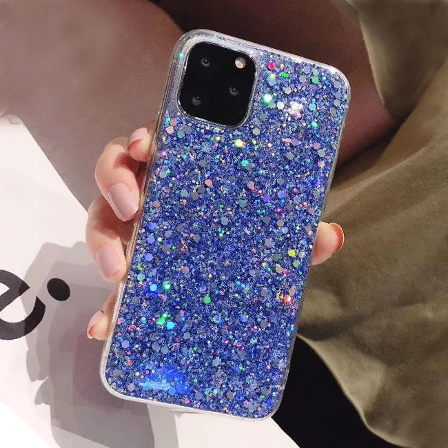 Синий Блестящий блестящий чехол для телефона с блестками для iphone 11, 11Pro, Max, XS, Max, XR, X, 6, 6 S, 7, 8 Plus, цветной блестящий чехол s - Цвет: Синий
