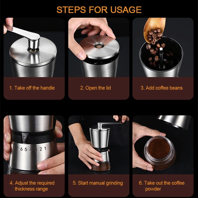 Home Portable Manual Coffee Grinder hand Coffee Mill with Ceramic Burrs 6/8 Adjustable Settings portable Hand Crank Tools images - 6