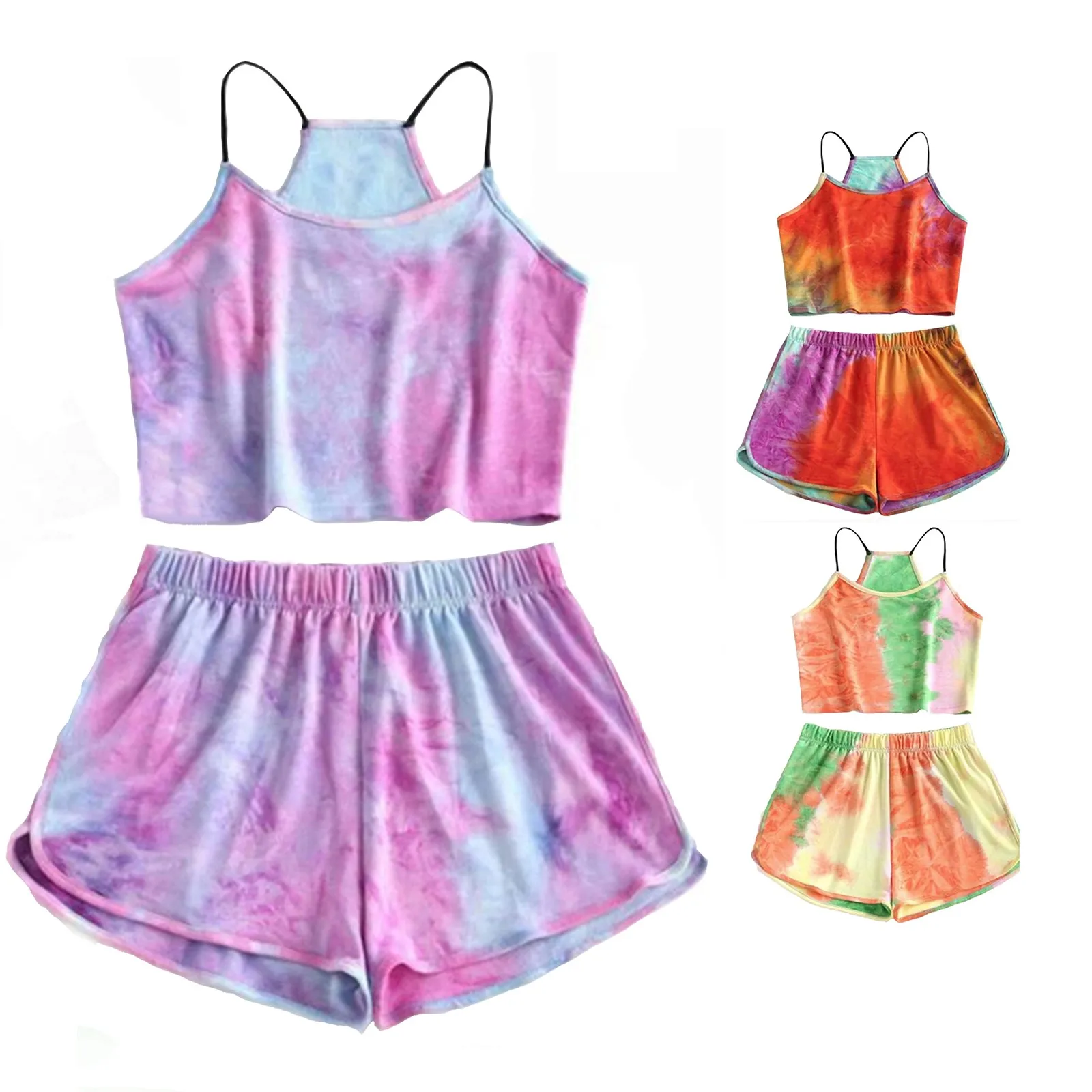 

Women's Sweatshirt Shorts Pullover Gradient Color Wide Leg Shorts Tracksuit Set 2021 Fashion Summer Sprots Casual Suits