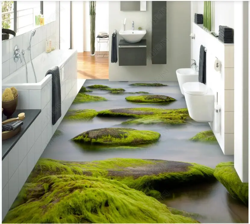 

3d pvc Self-adhesive vinyl floor Wall stickers Flowing water river stone moss home decor photo Wallpaper for walls in rolls