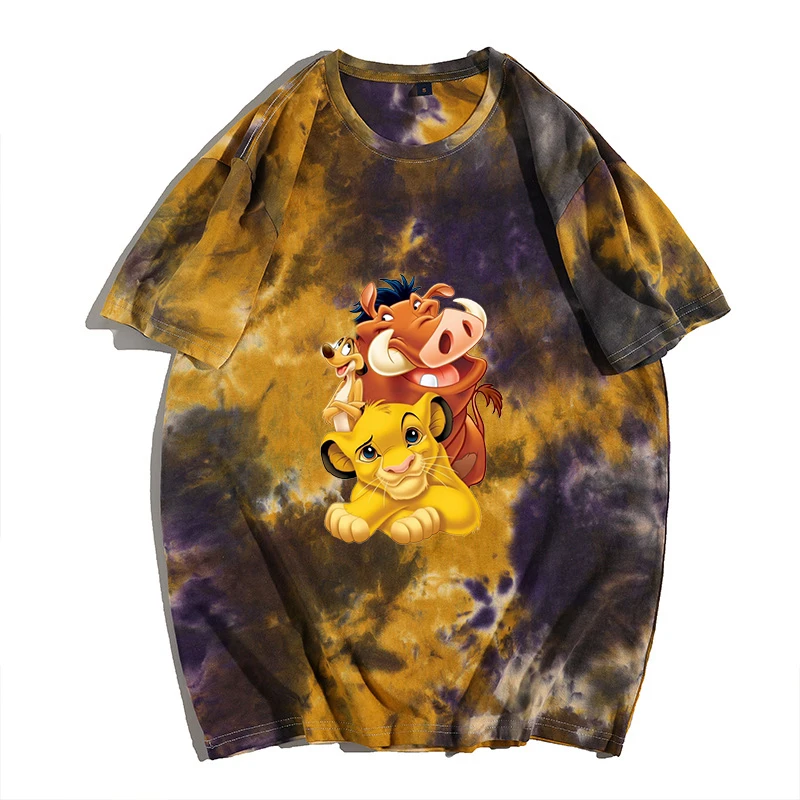 

Women Tie Dye T Shirt Simba Lion King Print Cotton Tshirt Unisex Short Sleeve Loose T-shirt Lady Harajuku Tees Street Wear Shirt