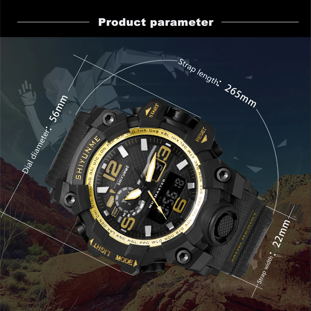 

men's Sports Watches Water Resistant Watch Dual Display Outdoor Multifunction Digital Electronic Wristwatches Wrist Guaranteed