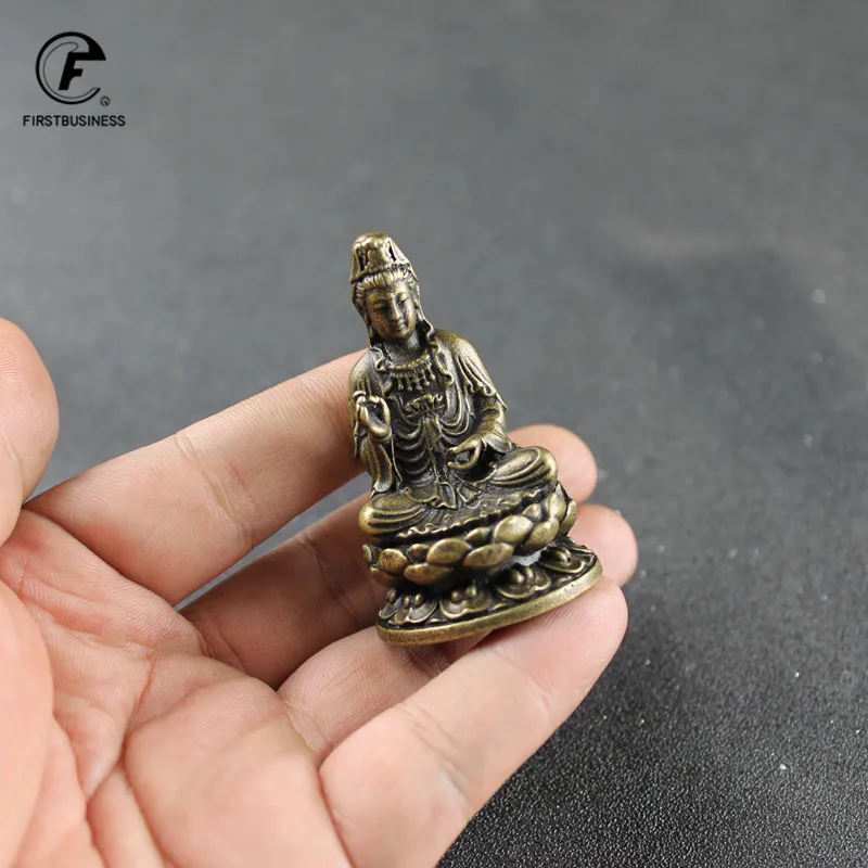 Estatua de Buda Guanyin Bodhisattva de bronce antiguo, adornos de 2 estilos, miniaturas de Buda pequeños de cobre, figuritas, manualidades para el hogar, decoración
