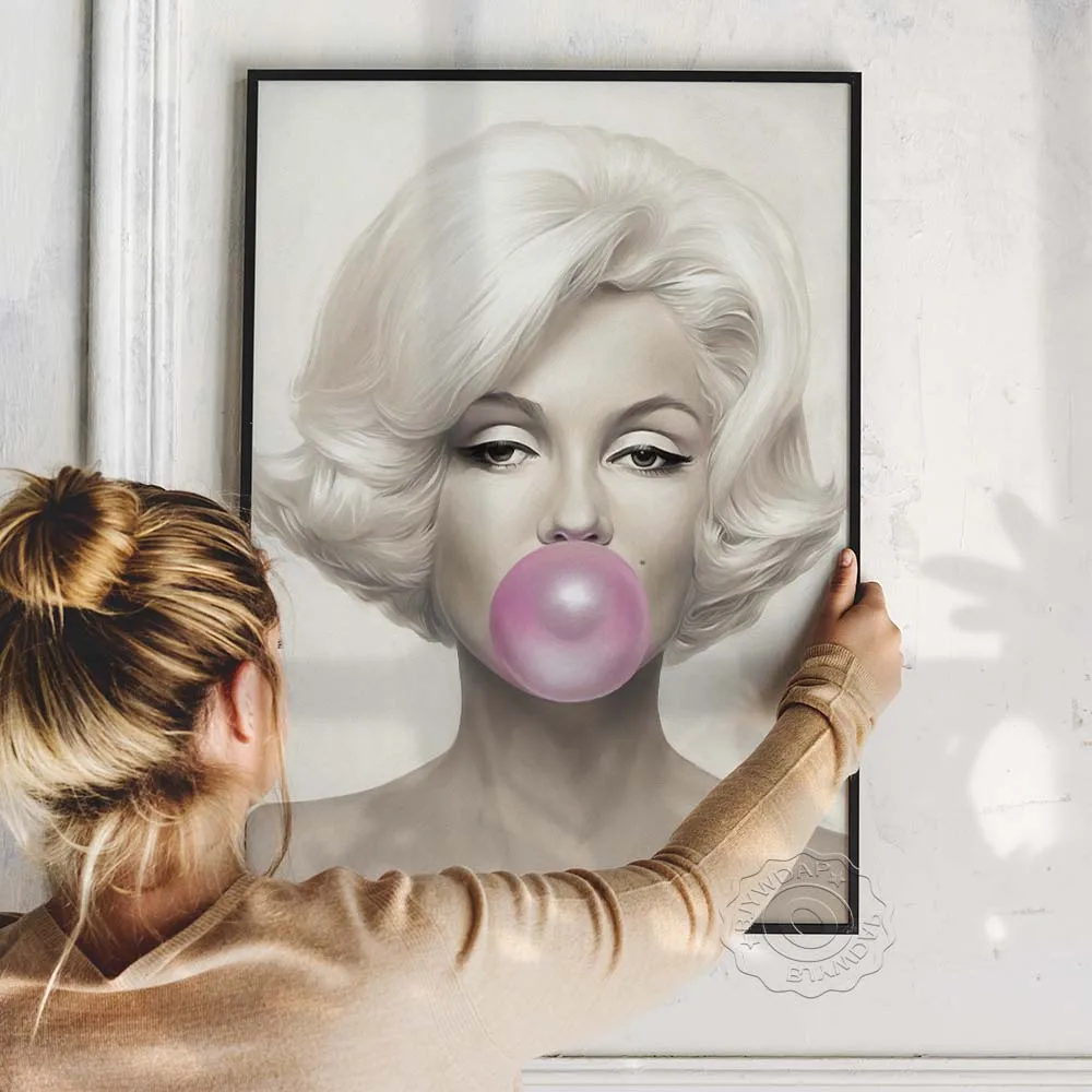 

Marilyn Hollywood Movie Stars Monroe Wall Pictures Canvas Painting Pink Bubble Art Nordic Posters For Living Room Movie Decorate