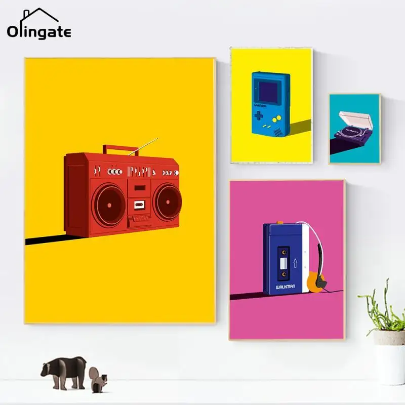 

Retro Walkman Record Deck Poster Cassette Player Pop Art Prints Music Canvas Painting Modern Boombox Game Boy Room Wall Decor
