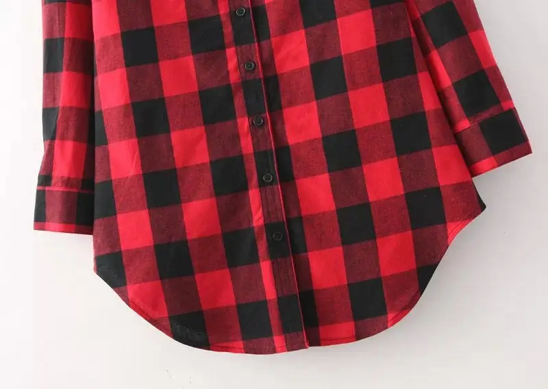 Женская офисная блузка Повседневная Свободная рубашка в клетку с длинным