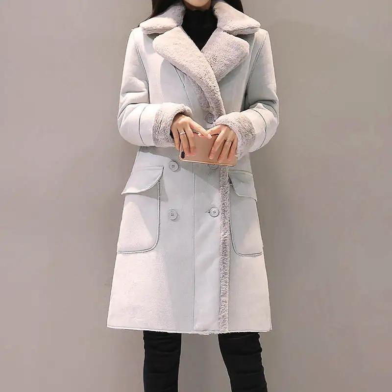 Manteau Femme, зимняя куртка, женское замшевое пальто из овечьей шерсти, толстое хлопковое стеганое макси пальто, длинная куртка, Женская парка, пальто для женщин, C5959