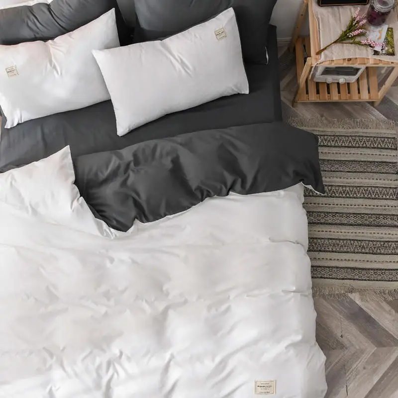 Комплект постельного белья из хлопка двуспальный комплект белого и серого цвета