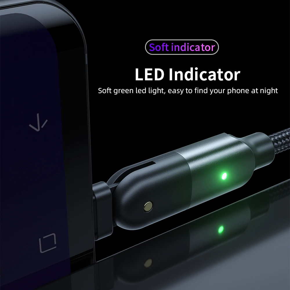 FONKEN вращающийся на 180 градусов кабель Mciro USB 3A для быстрой зарядки светодиодный