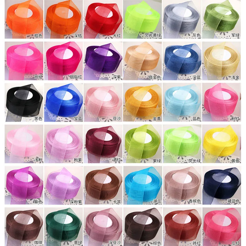 

45meter/roll 12/15/20/25/40/50mm Organza Ribbons Wholesale Wedding Christmas Birthday Party Decoration DIY Gift Wrapping Ribbons