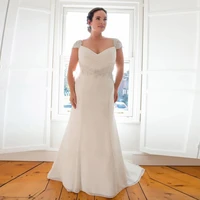 robe de mariage 2021 wedding dress plus size beading cap sleeve v neck ruched pleats applique chiffon mermaid bridal gown