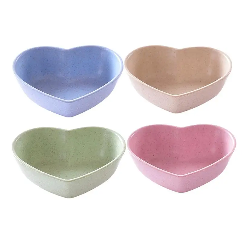 

4pcs Sauce Dishes Heart Shape Sauce Dipping Bowls Wheat Straw Soy Sauce Dishes Mini Dinnerware Plate Condiment Dish for Paste Ja