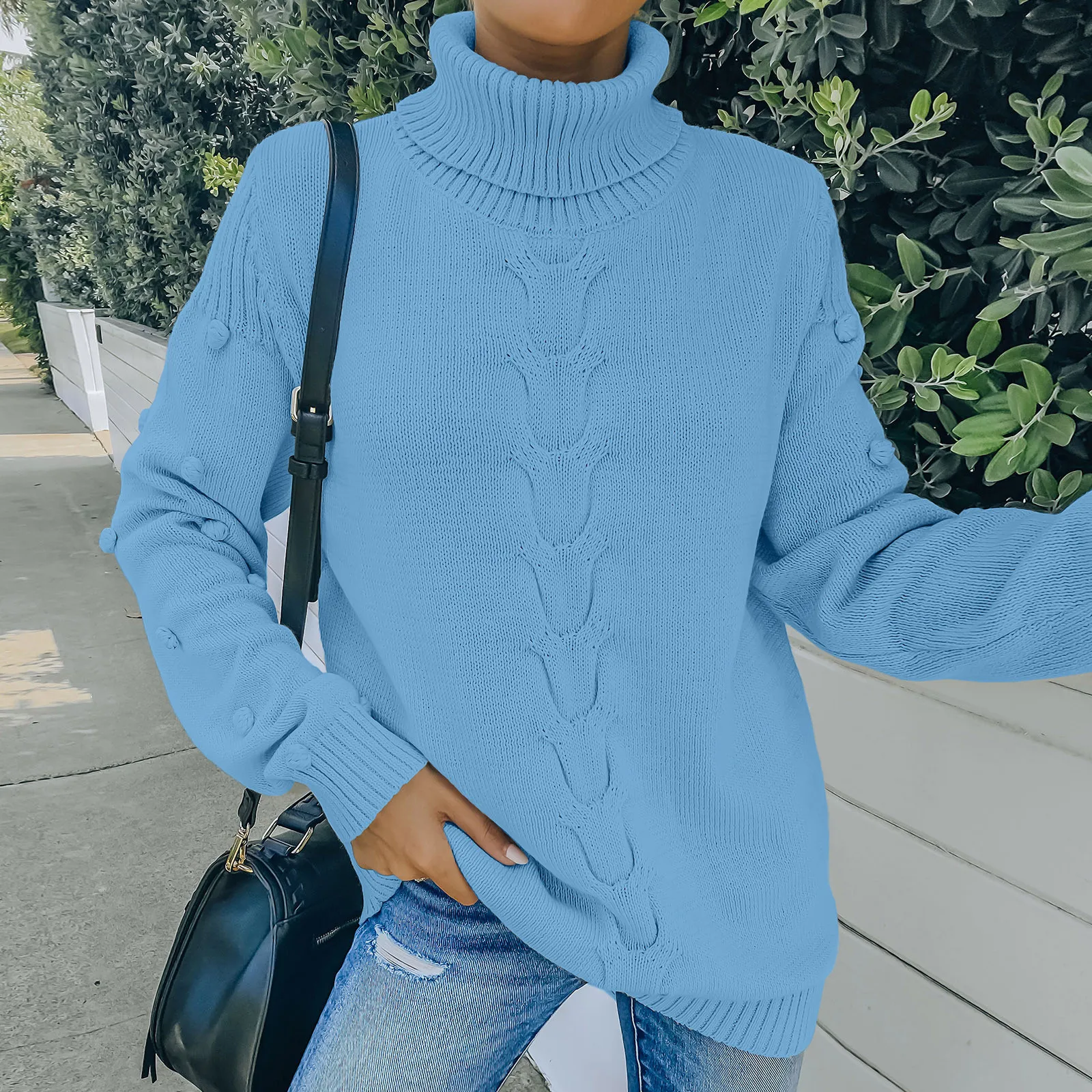 

Свитер женский вязаный с высоким воротником, свободный мягкий пуловер с длинным рукавом, объемный вязаный джемпер в стиле оверсайз