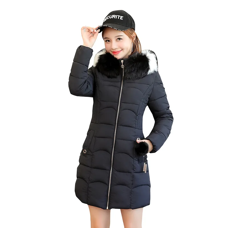 

Winter New Style down Feather Cotton-padded Clothes Women's Large Fur Collar Mid-length European And American-Style Cotton-padde