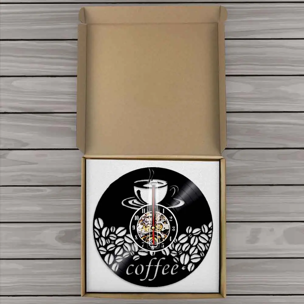 Настенные часы с виниловой записью в виде кофейных зерен|Настенные часы| |