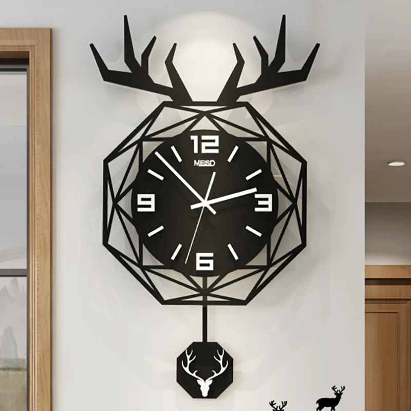 Скандинавские большие настенные часы с головой оленя современные 3d бесшумные