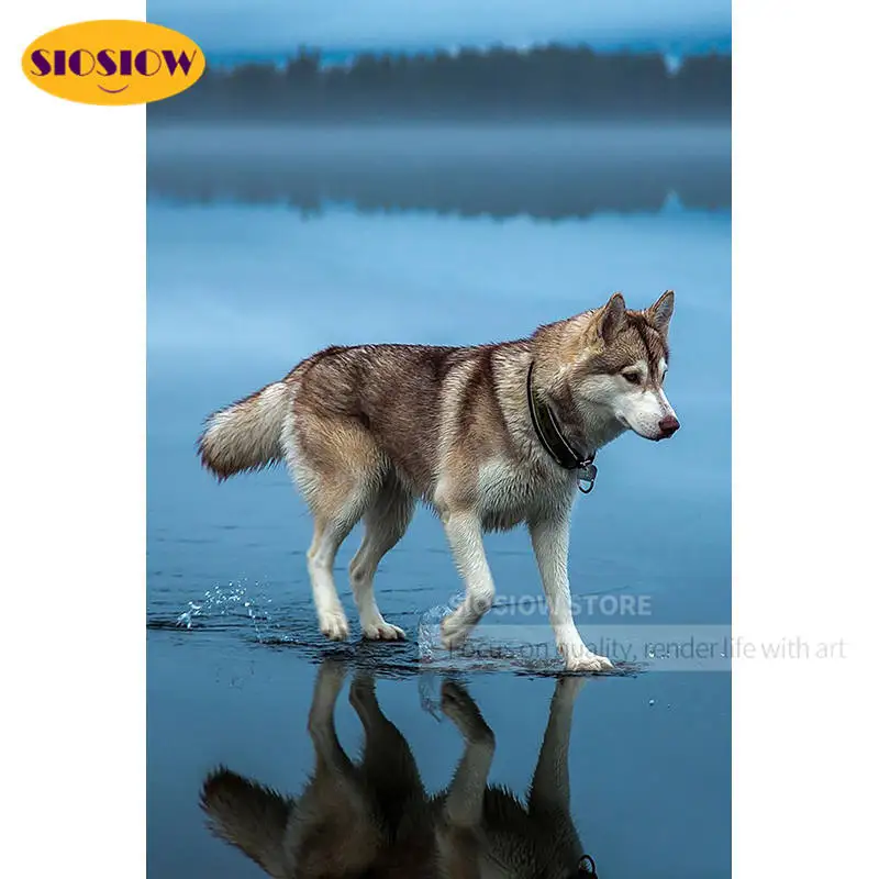 

Алмазная живопись 5D, волки, пересекающие воду, 3D картина, вышитые стразами, дикие животные, поделки искусства, персонализированные подарки