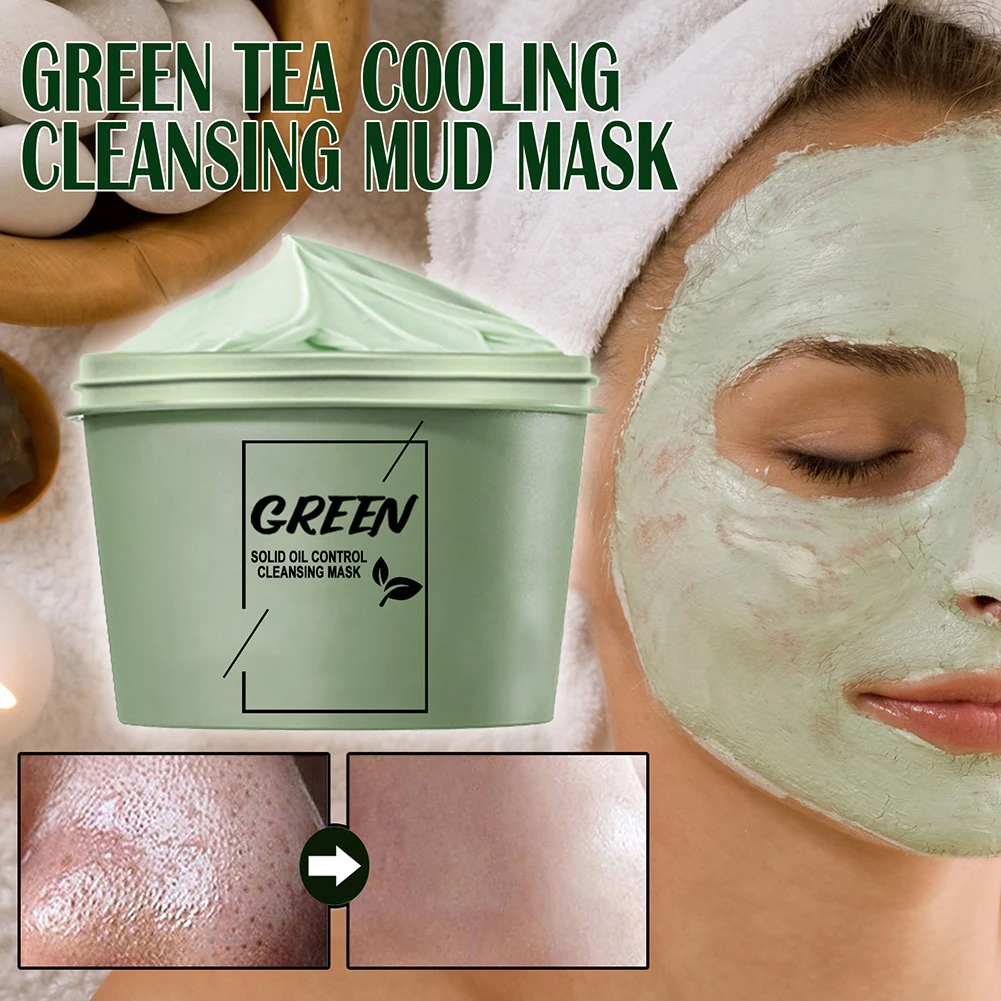 

New Green Tea Mud Mask Ice Muscle Acne Treatment Face Cream Shrink Pores Acne Scar Removal Blackheads Cream Skin Care