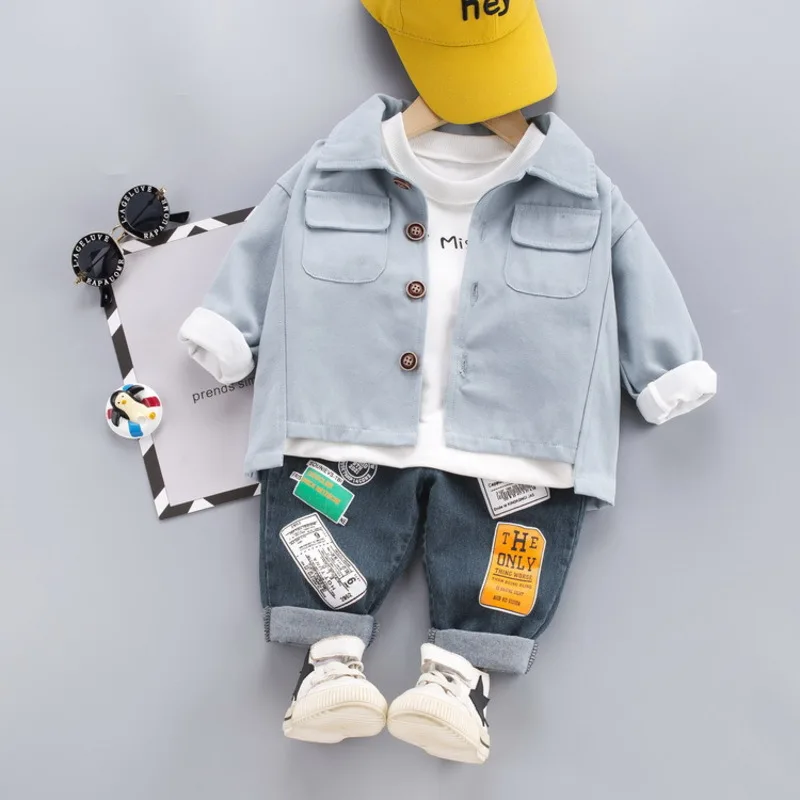 New Spring Autumn Children Clothes Baby Boys Girls Lapel Jacket T Shirt Pants 3Pcs/sets Kids Infant Clothing Toddler Sportswear |