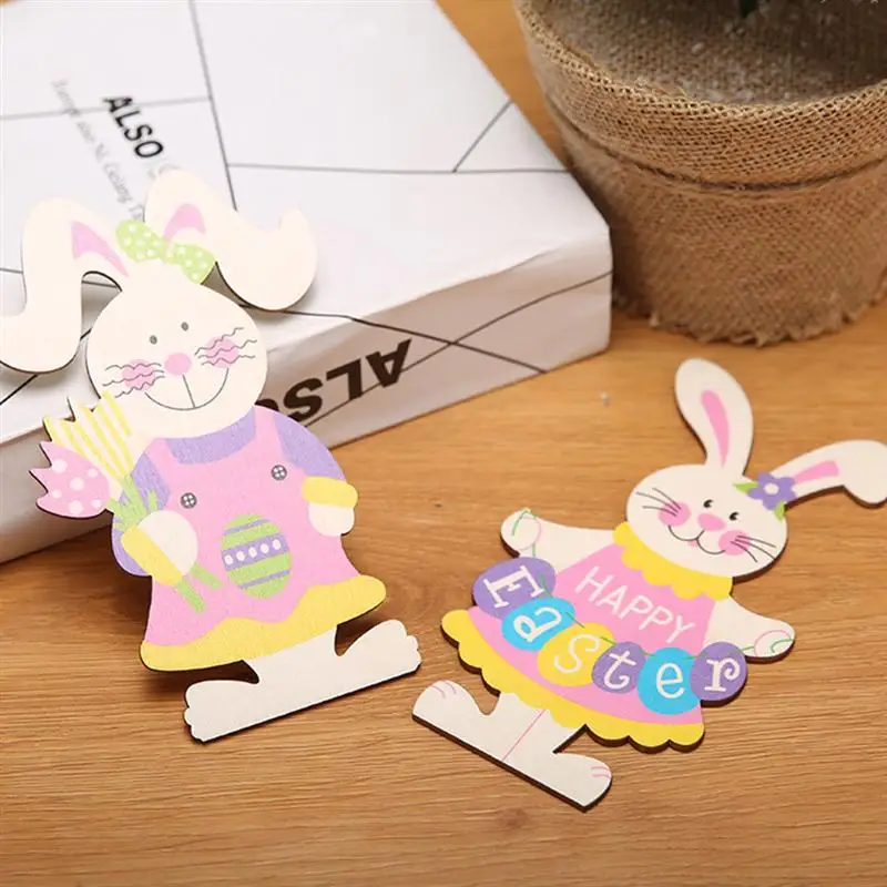 

4 Pcs Adorable Rabbit Shape Wooden Decorations Wooden Art-wares Easters Gifts