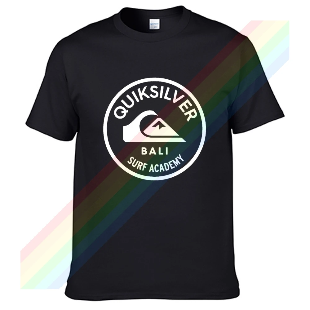 

Quiksilver Bali Surf Academy Retro Casual T Shirt Men's Summer Black 100% Cotton Short Sleeves O-Neck Tee Shirts Tops Tee Unisex