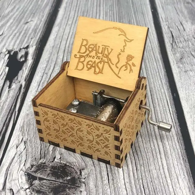 beauty and the beas Деревянная музыкальная шкатулка Симпсоны, ручная Игра престолов, Звездные войны, Imagine John queen, музыкальная шкатулка, Рождественский подарок - Цвет: beauty and the beas