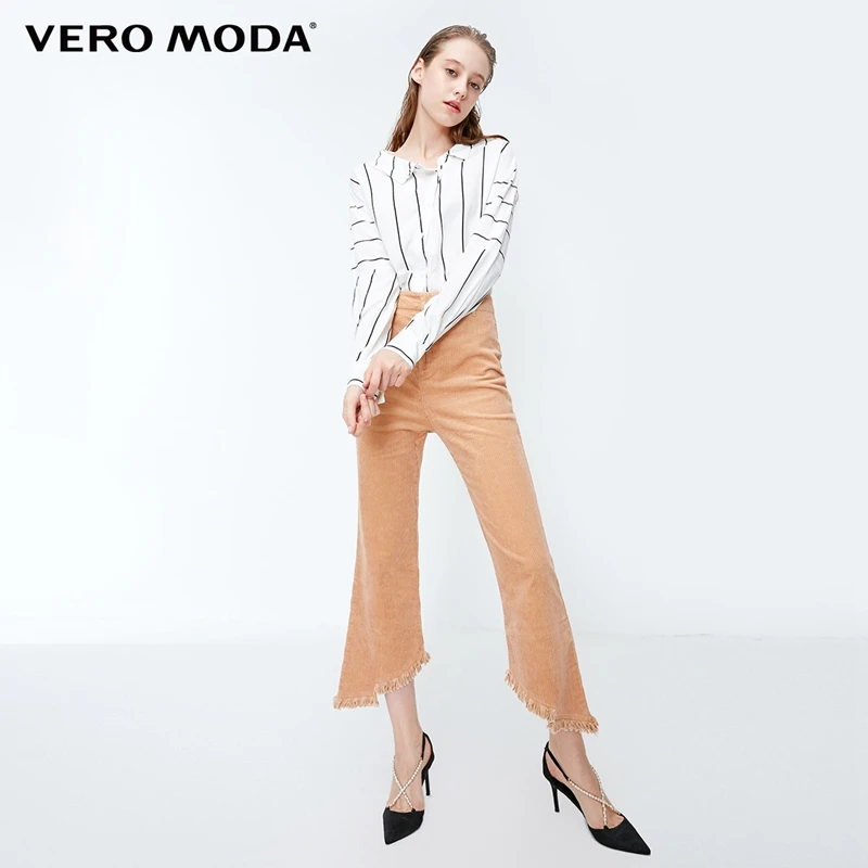 Vero Moda Новые поступления Национальный стиль необработанные манжеты Высокая талия повседневные укороченные брюки | 318450507