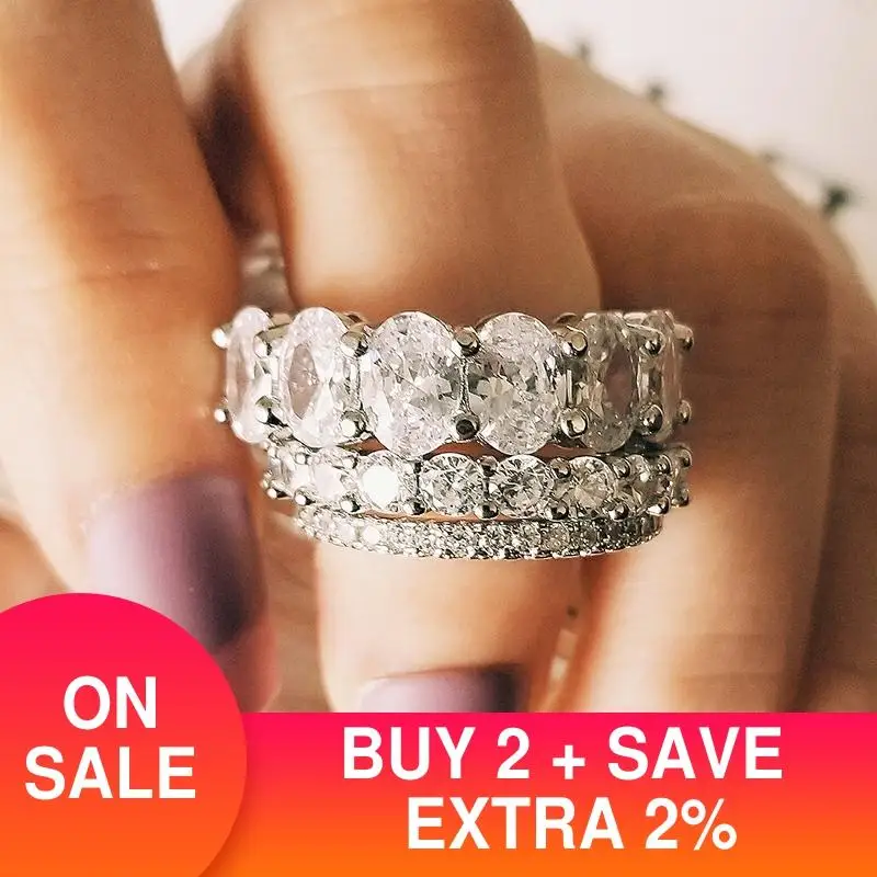 

original 925 Sterling silver wedding Rings set band ring for Women engagement bridal fashion jewelry finger Black Friday R5728