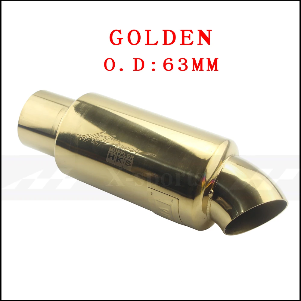 golden 63mm Выхлопная труба для автомобиля, мотоцикла, глушитель, выхлопная труба, высокое качество, универсальная нержавеющая сталь 304, 63 мм, 51 мм, 5 цветов, глушитель, выхлопная труба - Цвет: golden 63mm
