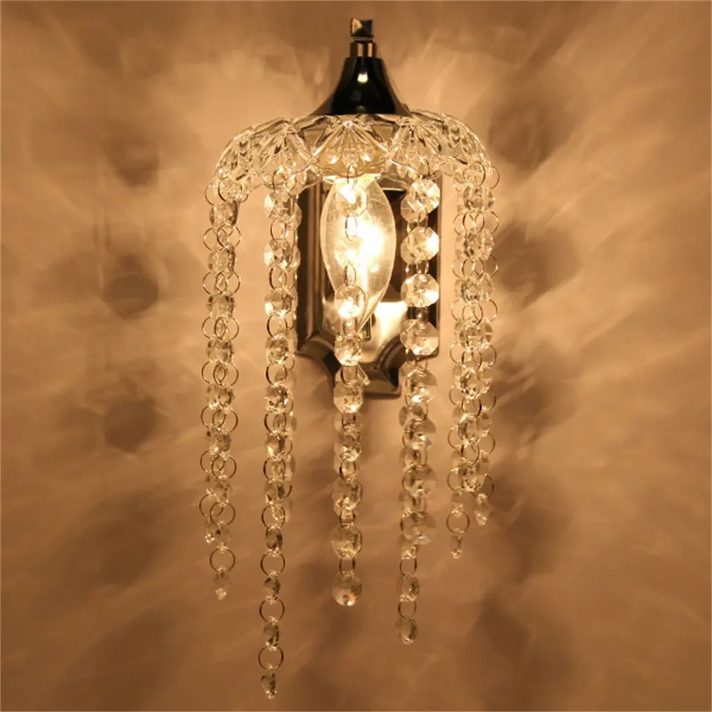 Beautiful Romantic Crystal Droplets Single Wall Light With Switch Indoor Chrome Sconce Lighting | Лампы и освещение
