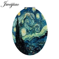 jweijiao oil painting the starry night oval health makeup beauty mirrors van gogh famous masterpiece travel mini mirror ns387