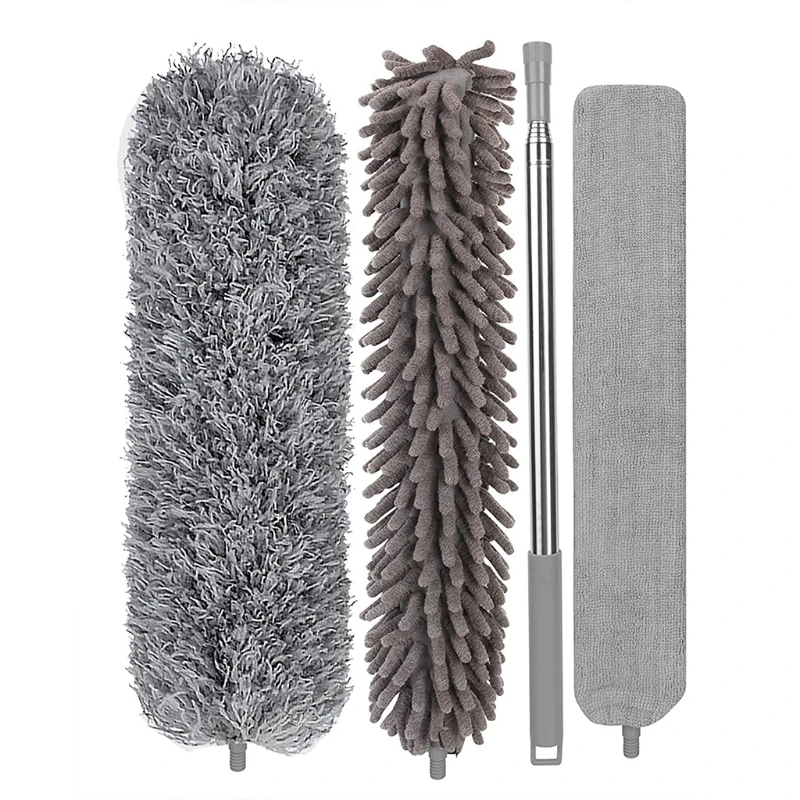 

Выдвижная щетка для пыли с длинной ручкой, Набор щеток для уборки дома с телескопическим удлинителем 30-100 дюйма, моющийся набор инструментов...
