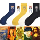 Женские хлопковые носки Happy Retro с изображением Ван Гога, современного возрождения, Моны Лизы, масляной краской, зимние Смешные Женские носки с абстрактным рисунком