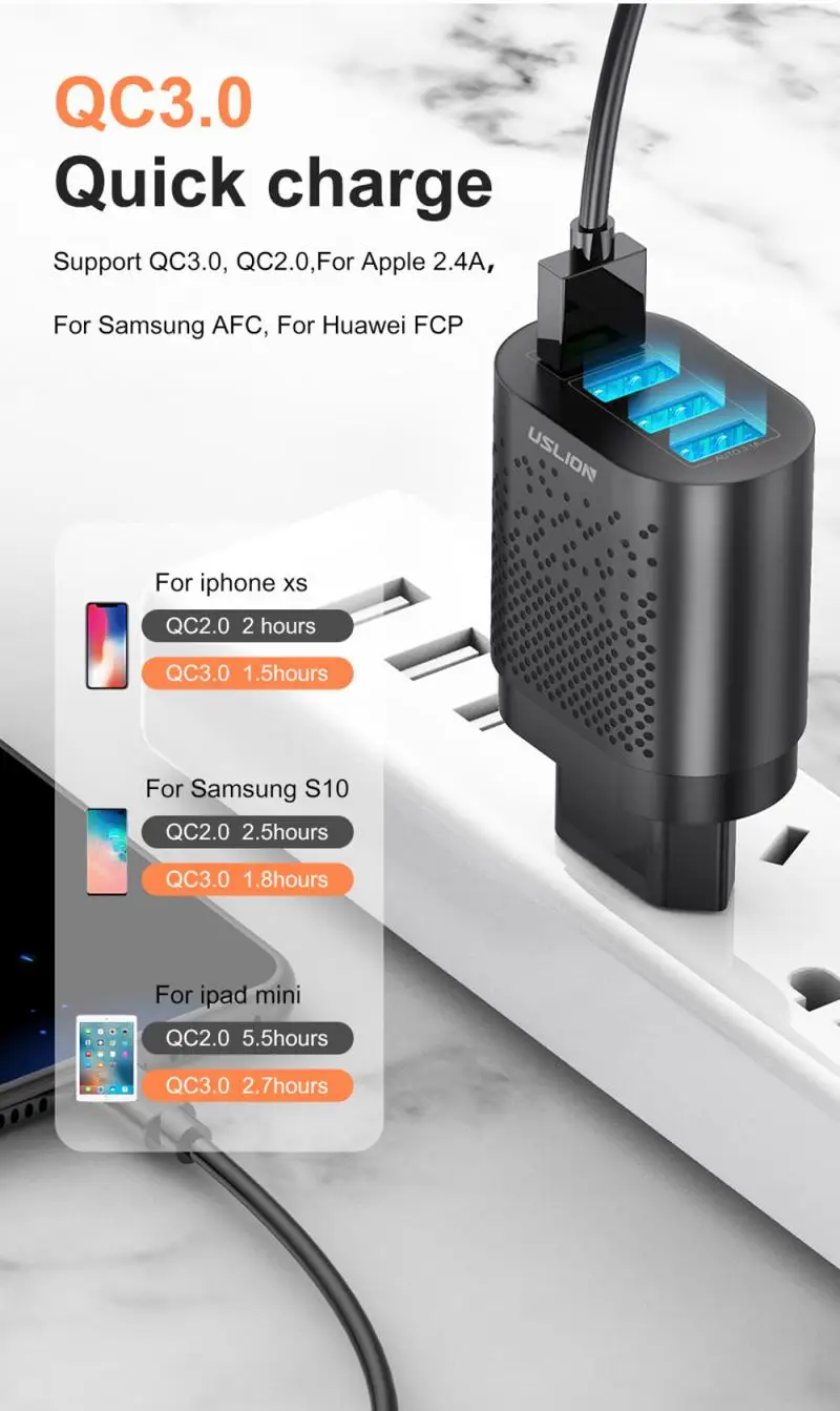 USB зарядка usb европейского и американского стандарт QC 3 0 Quick Charge мобильный телефон