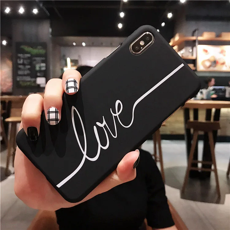 Black Для iphone X 6 7 8 6s 5 5S se чехол для Fundas iphone XR XS 11 Pro Max 6 s 6s 8 7 Plus чехол жесткий сердце любовь розовый чехол для телефона - Цвет: Black